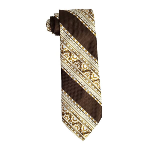 Vintage 50s Striped Geometric Tie Necktie Brown Yellow Textured A. Sulka & Co - Picture 3 of 5